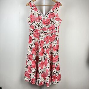 Robbie Bee Coral Pink Floral V-Neck Midi Dress